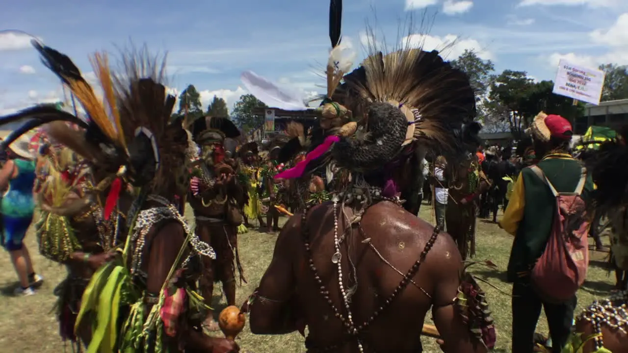 Tribe of Papua new guinea dancing at the singsing festival