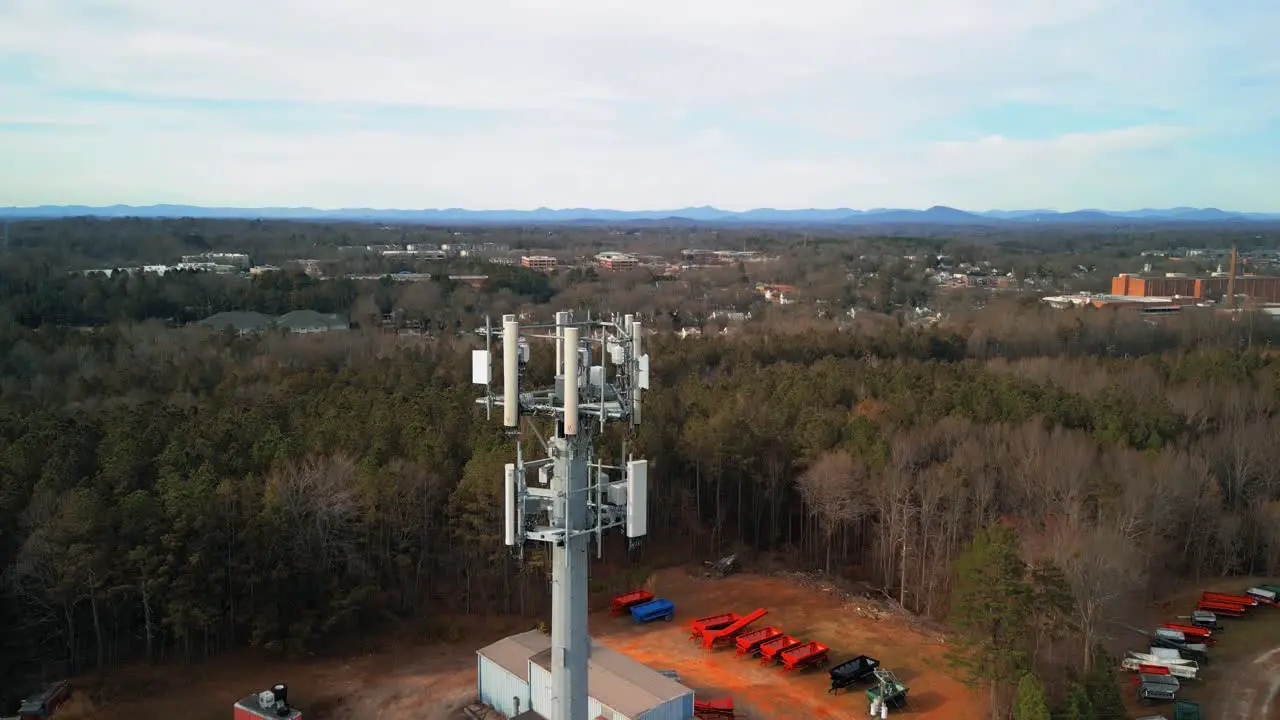 Aerial Rising Shot of Cell Phone Tower