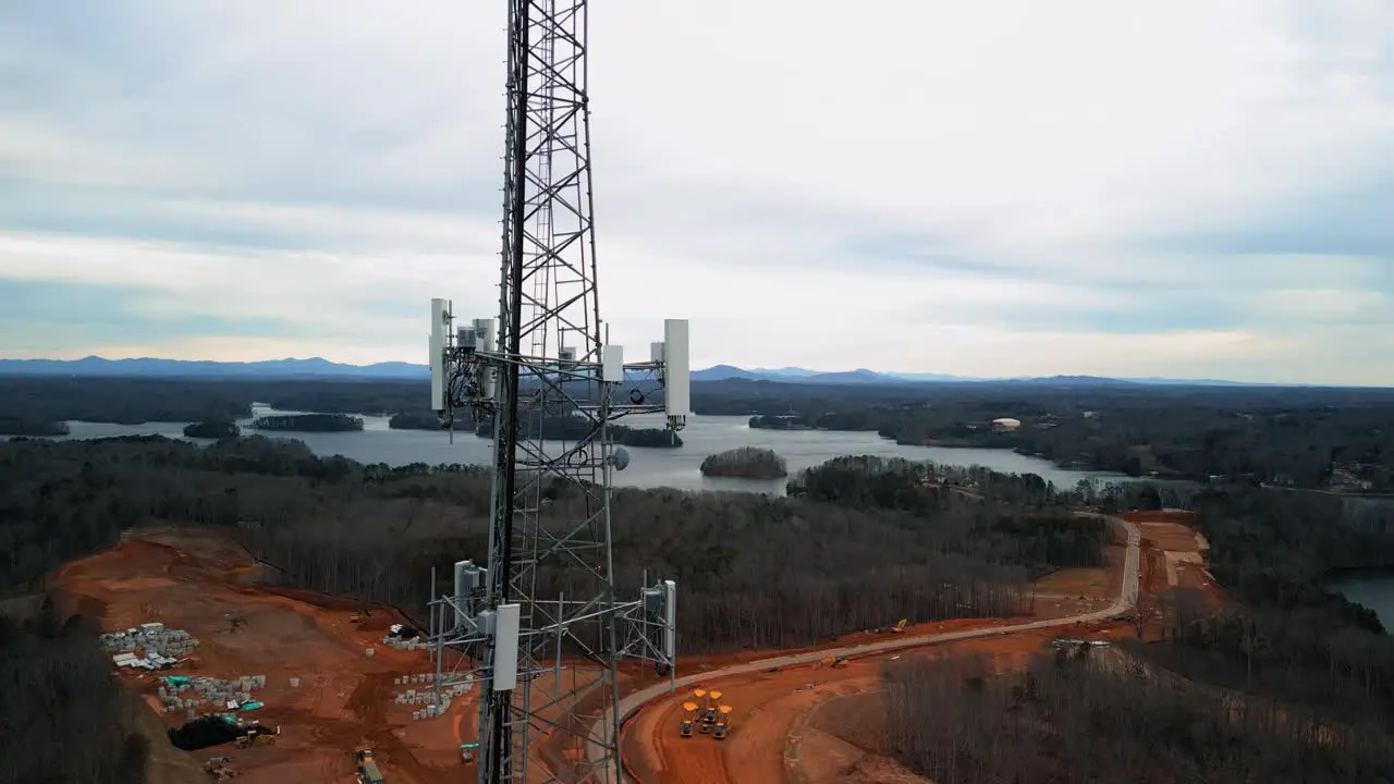 Aerial Reverse Shot of Cell Phone Tower in Nature