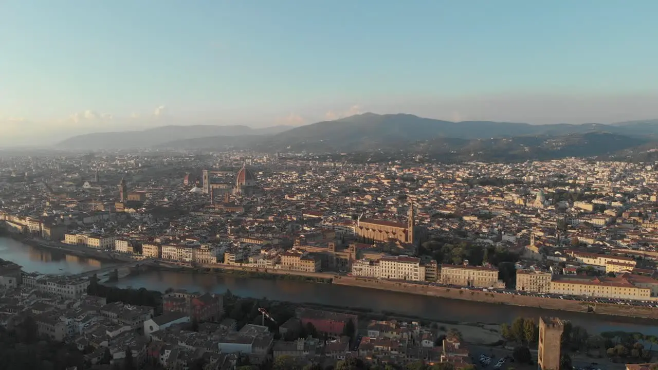 Aerial Drone View Historically and Culturally Rich Italian Town during sunset