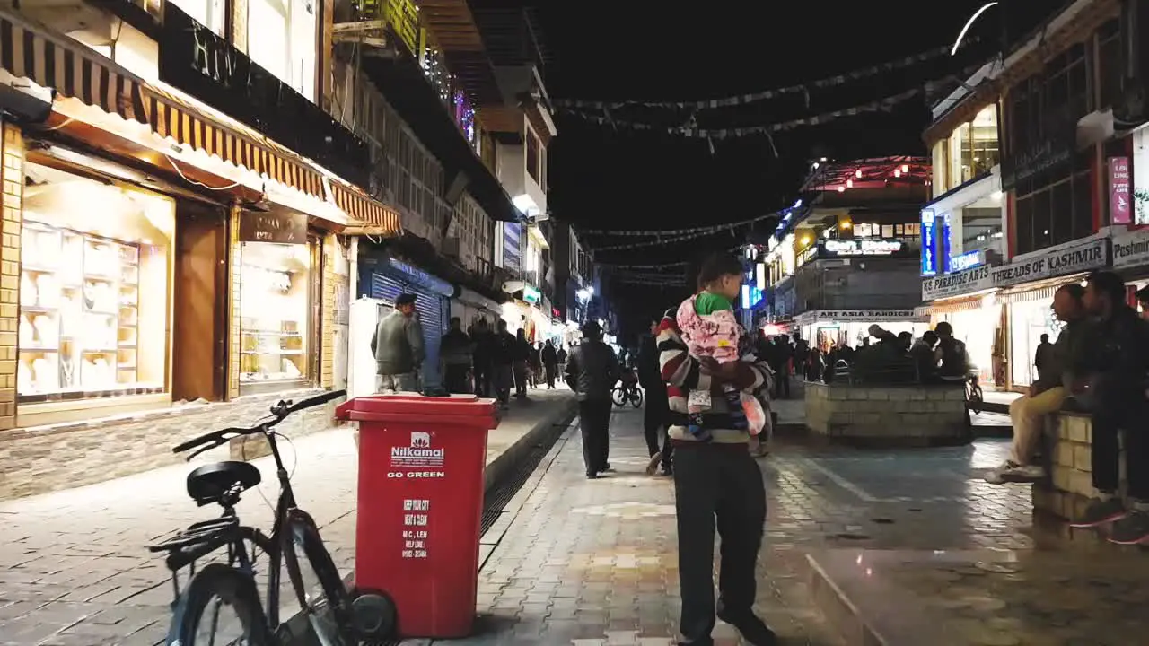 Hyperlapse of the Market street with people walking around in Leh