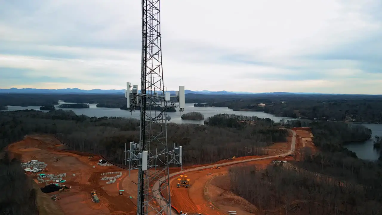 Aerial Shot Flying Toward Cell Phone Tower in Nature