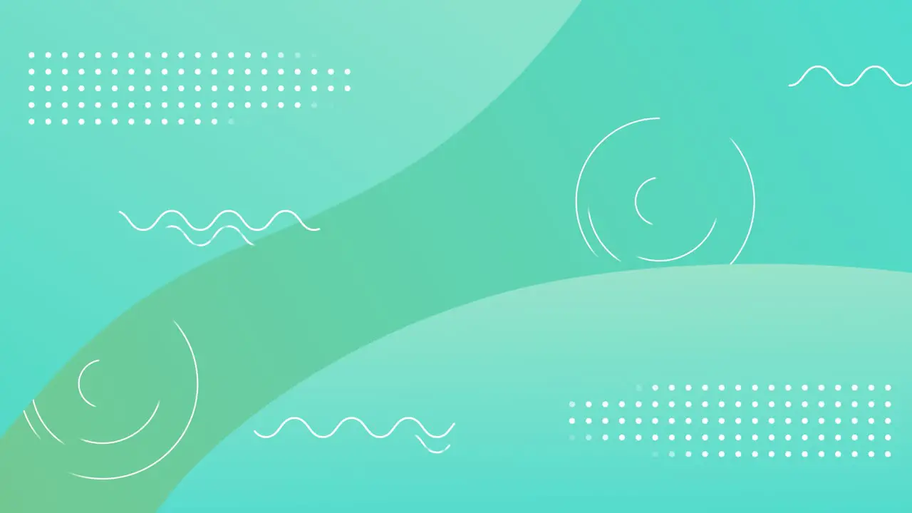 Modern abstract gradient background animation wavy shapes of green and light blue with circles spinning and floating good for presentations and data or information background displays