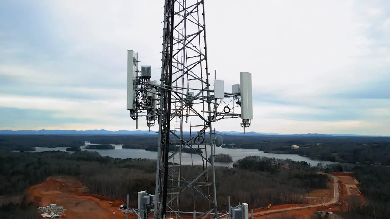 Aerial Shot Approaching Cell Phone Tower in Nature