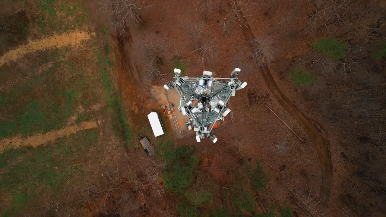 Top Down Aerial Shot of Cell Phone Tower