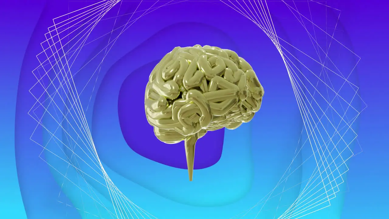 Animation of rotating brain over 3d network structure on abstract blue background