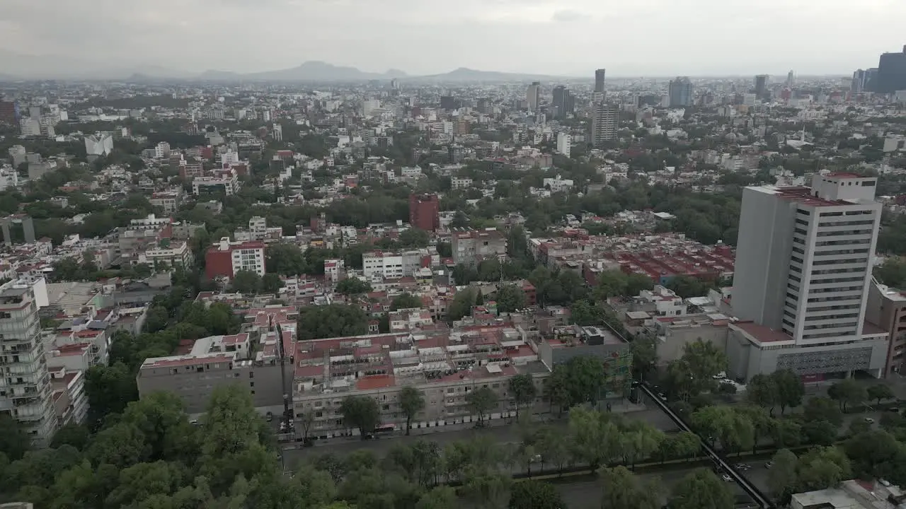 High urban flyover Densely packed La Condesa district of Mexico City