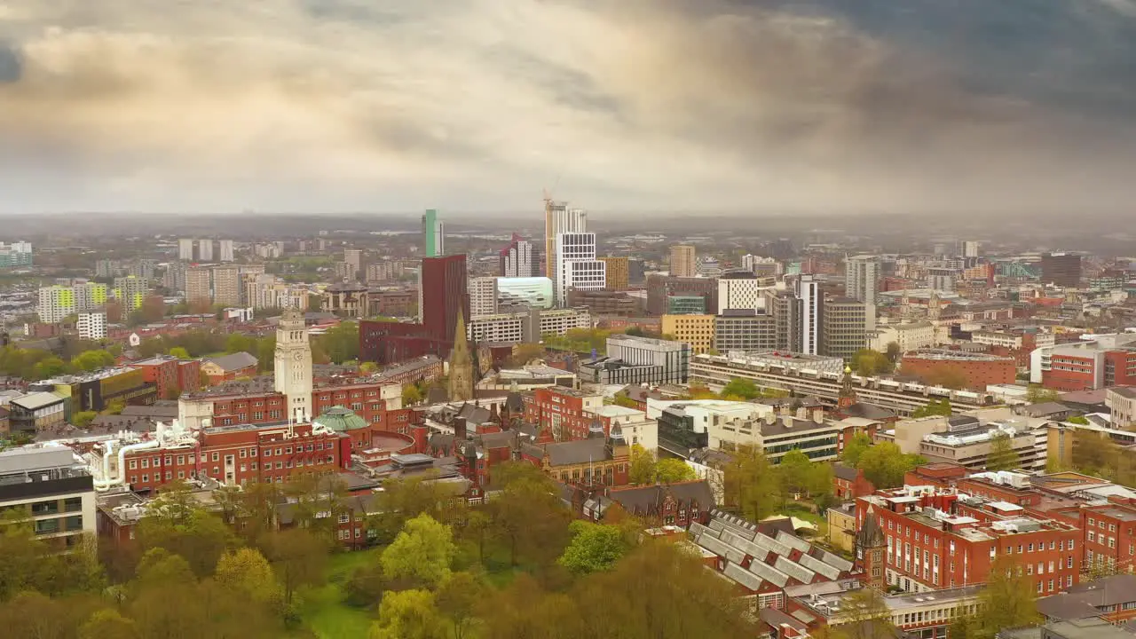 Urban cityscape with tree and architectural buildings at Leeds West Yorkshire England