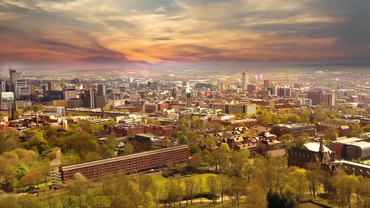 Beautiful urban cityscape with scenic sunset at Leeds West Yorkshire England