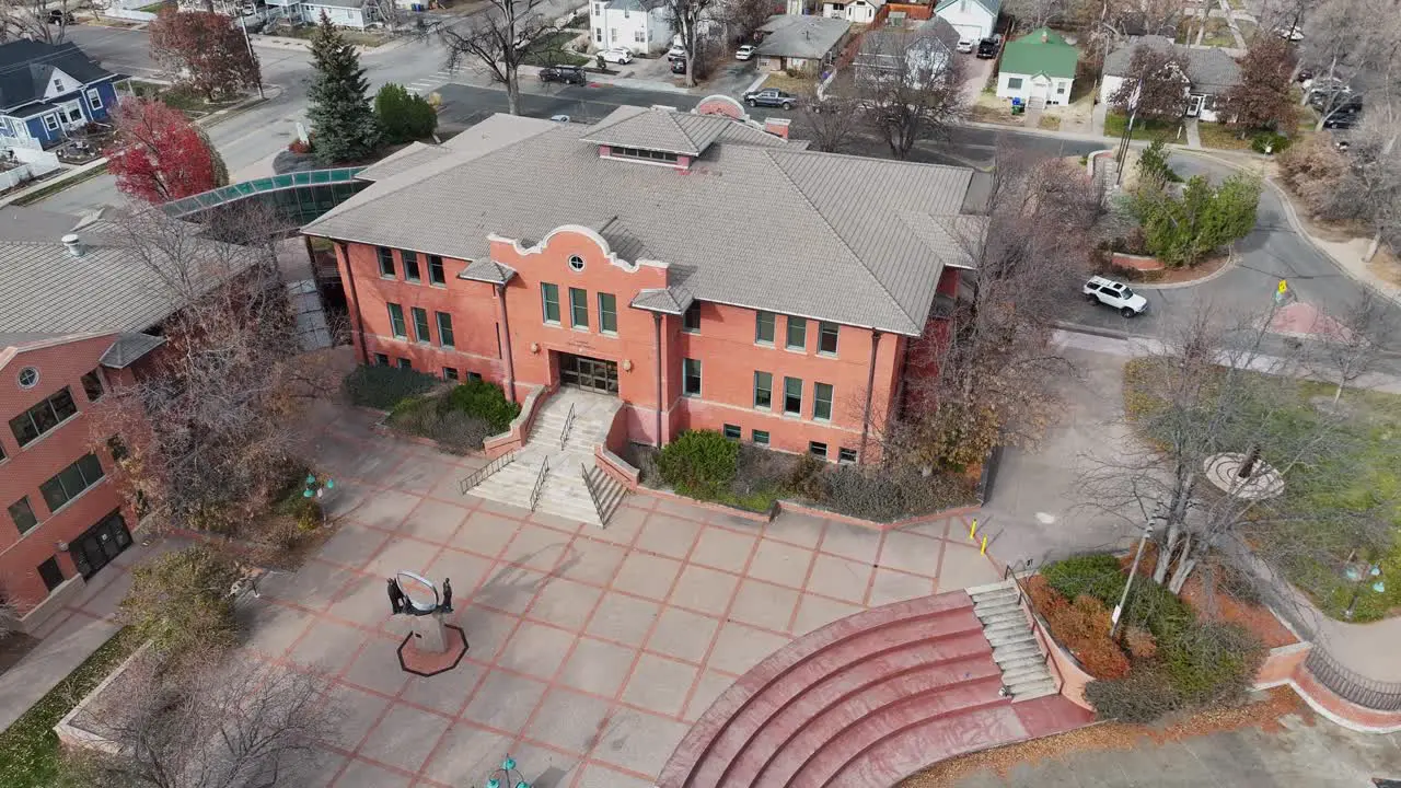 Loveland municipal building on the courtyard side drone 4k