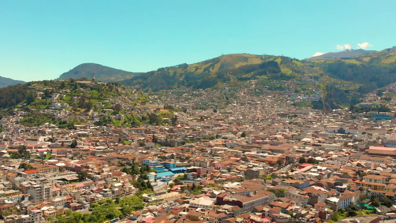 Aerial View of Quito City Capital of Ecuador City Center Buildings Bordered by The Hills of Panecillo and Ichimbia