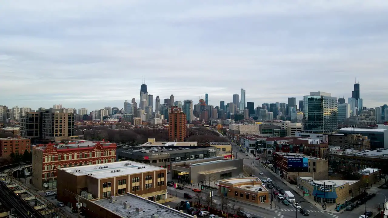 Famous American City Skyline of Chicago Buildings and Skyscrapers Aerial