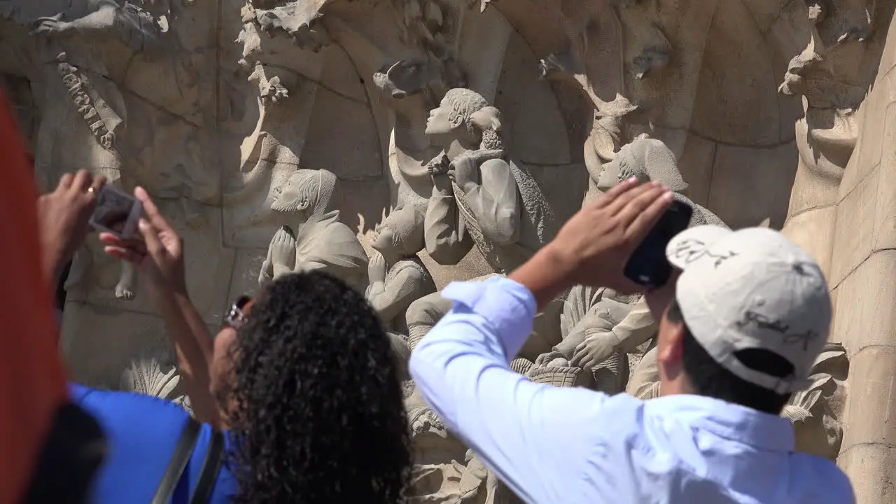 Spain Barcelona Sagrada Familia With Tourists Photographing