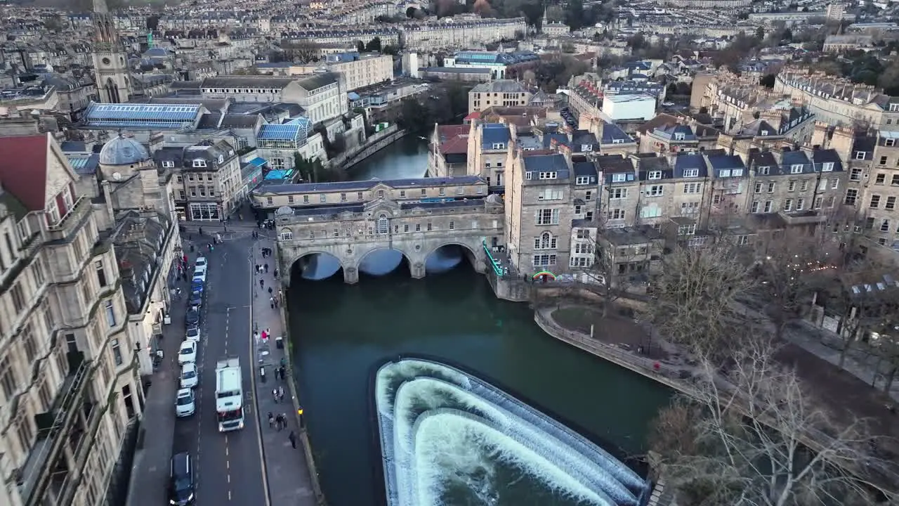 Aerial view of the river avon in bath during sunset