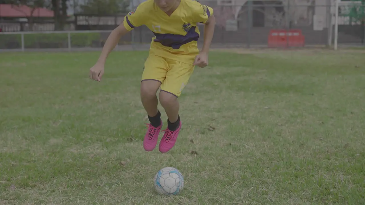 boy training soccer with ball