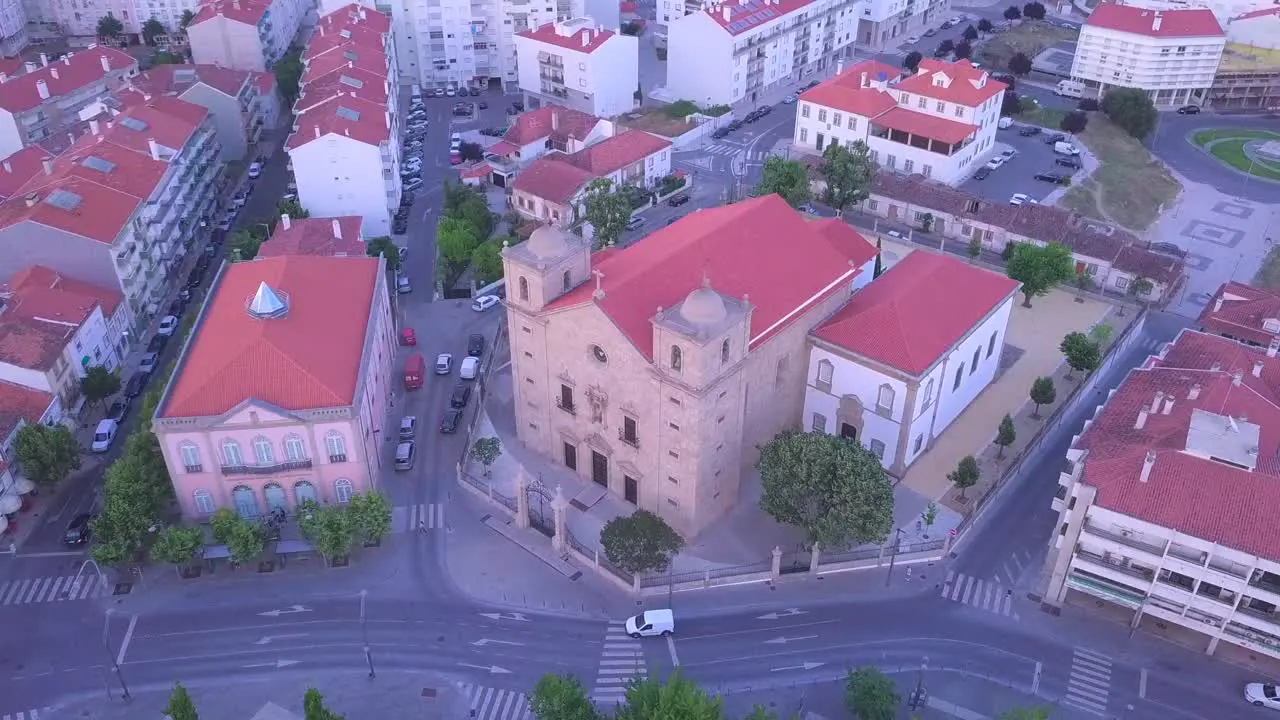 drone flies in circle of a church