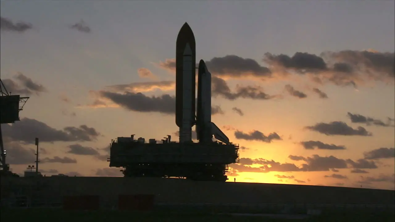 Silhouetted Space Shuttle on Crawler Transporter