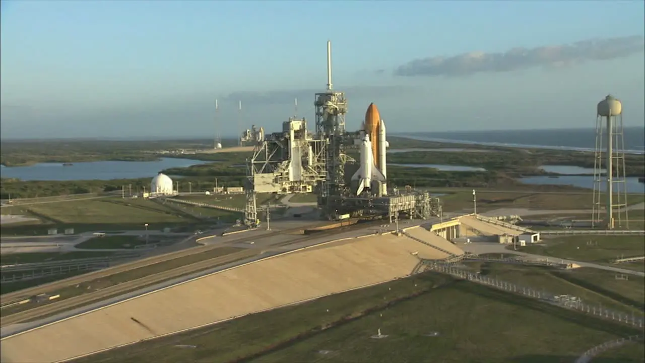 Aerial View of Space Shuttle on Launch Pad