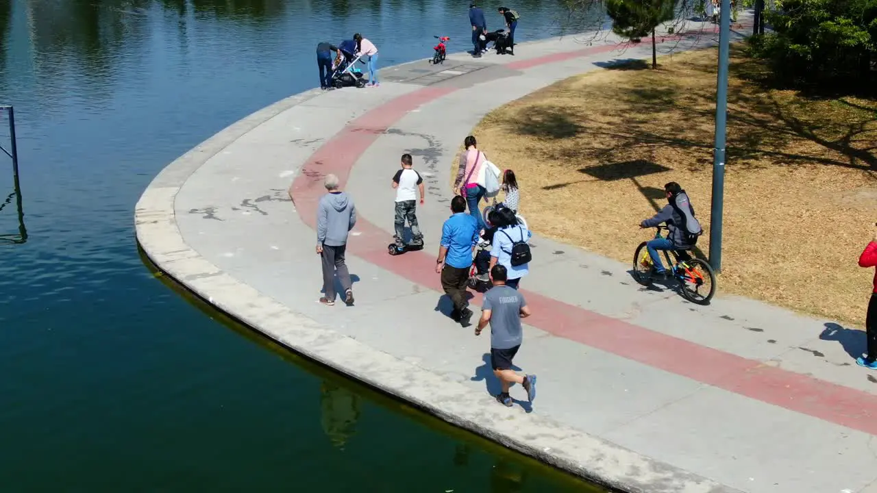 Running along the lake of chapultepec park