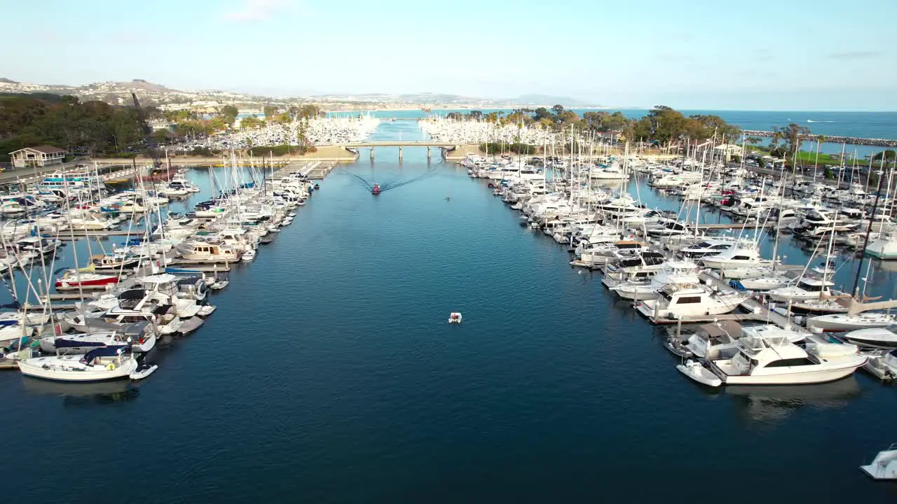 Dana Point marina of Luxury boats moored aerial drone view during the day California