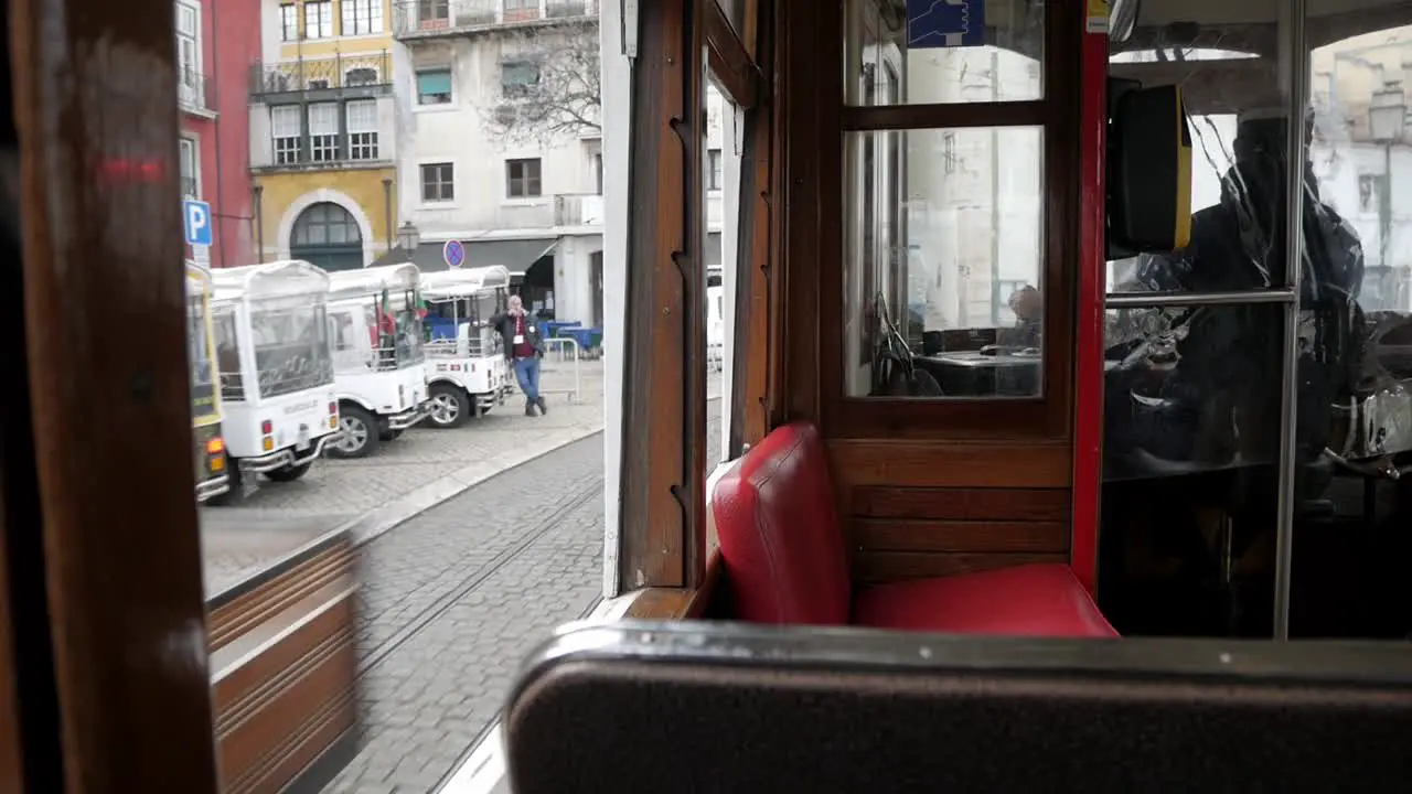 Lisbon streets from historical tram passenger view