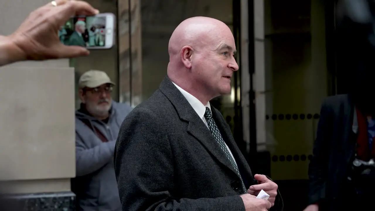 24 November 2022 RMT General Secretary Mick Lynch Gesturing With Hands Talking To Journalists Outside Department For Transport