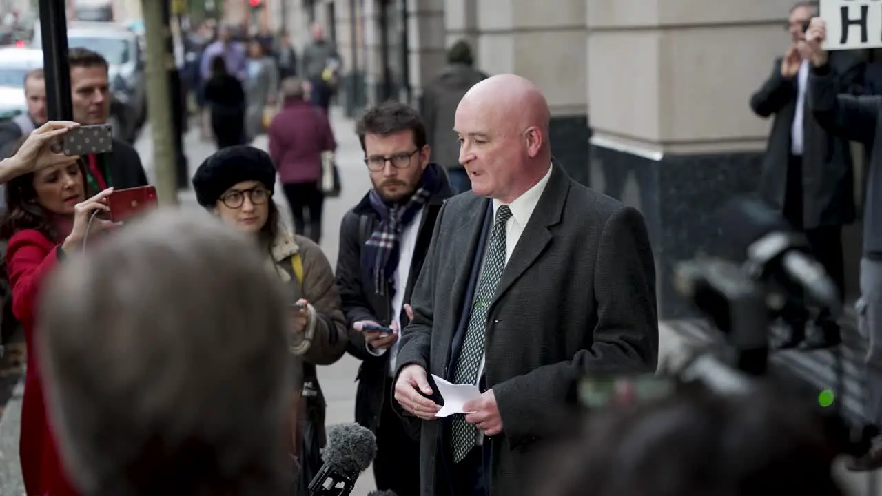 24 November 2022 RMT General Secretary Mick Lynch Speaking To Reporters Outside Department For Transport After Strike Talks