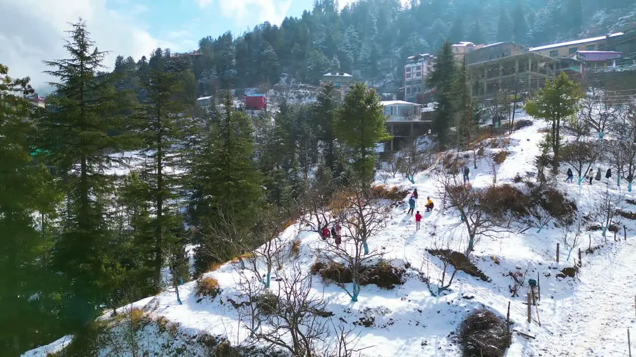 Aerial view after snowfall in kufri shimla