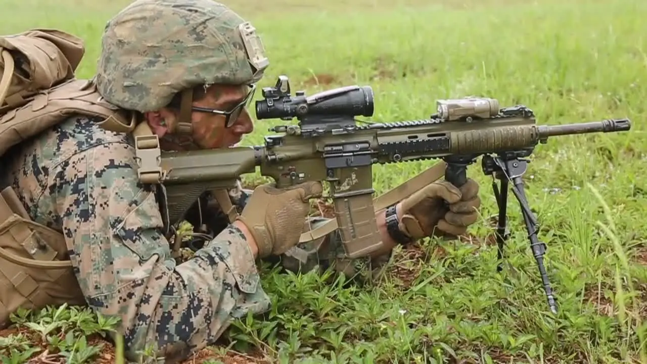 Us Marines Fire Weapons During A Longrange Air Assault Raid Exercise At Camp Hansen Okinawa Japan