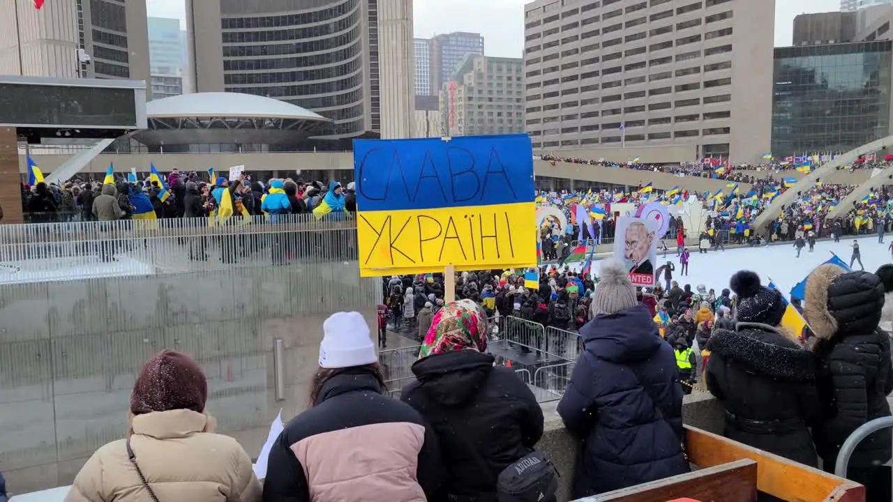 Anti war crowd gathered to protest supporting peace in Ukraine in conflict