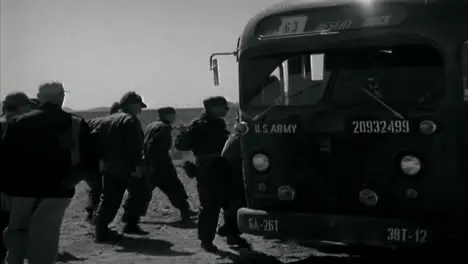 1955 American Military Personnel Boarding Transport Vehicles In the Desert 