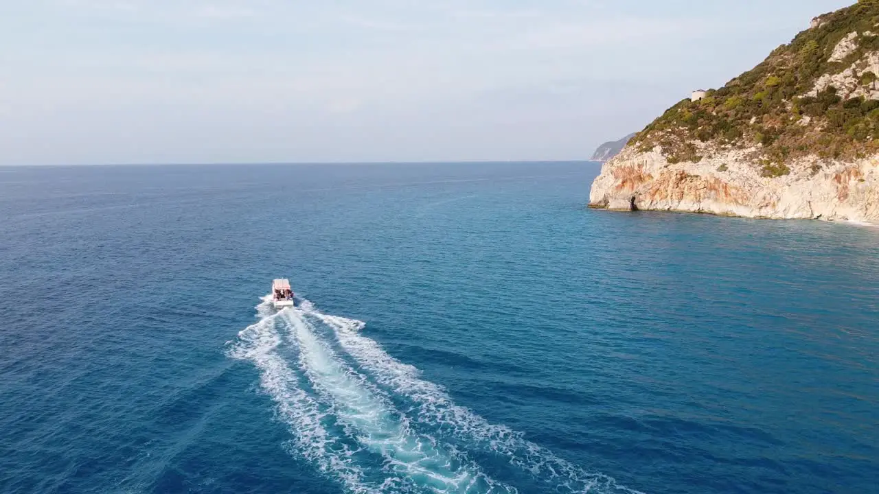 Taxi Boat from Milos Beach to Agios Nikitas at Lefkada Island Greece Aerial