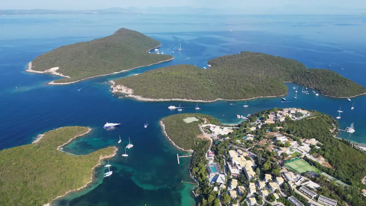 Syvota Islands Coastal Village and Boats in Ionian Sea Epirus Greece Mainland Aerial