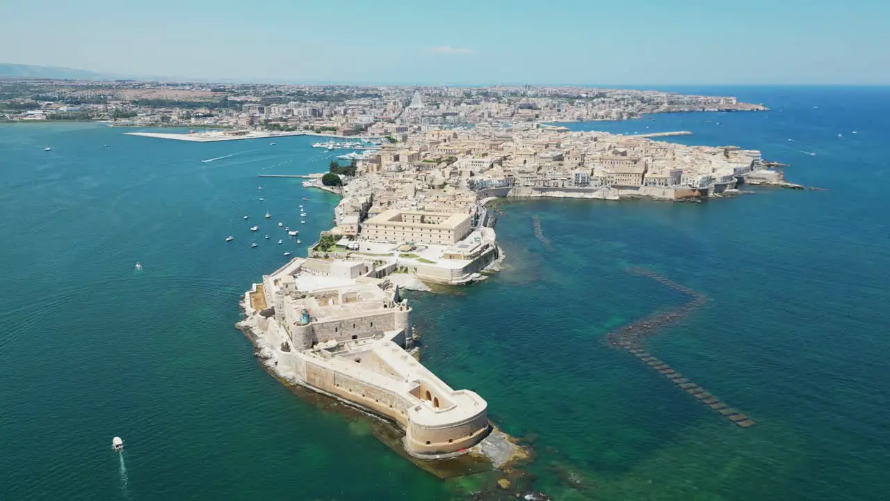 Ortigia island and Syracuse Baroque City in Sicily Italy Aerial 4k Circling