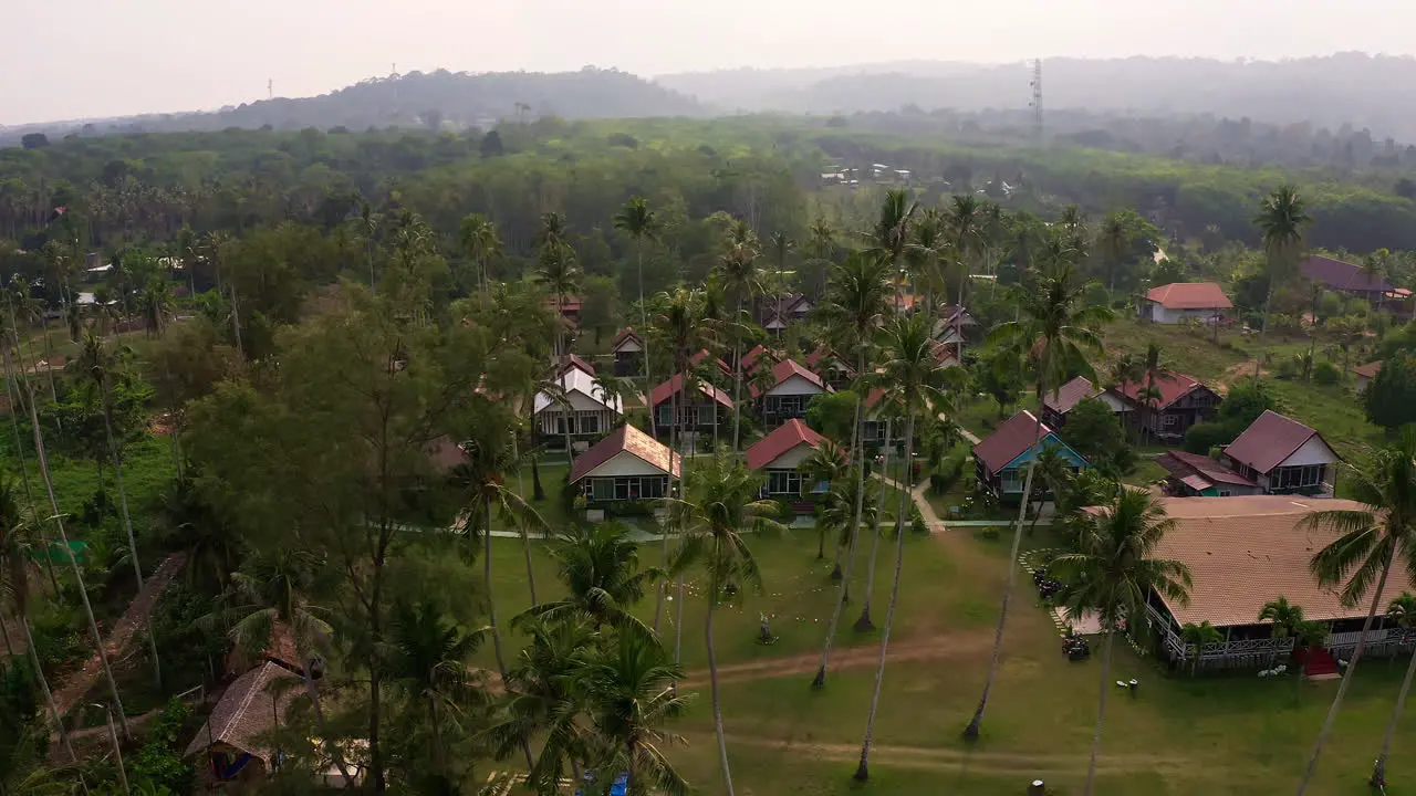 Bungalow hotel resort in tropical palm countryside in Thailand