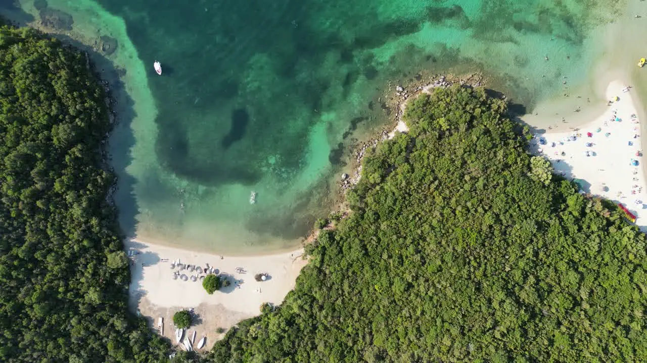 Syvota white sandy beaches green forest and turquoise Ionian sea at Epirus Greece Aerial