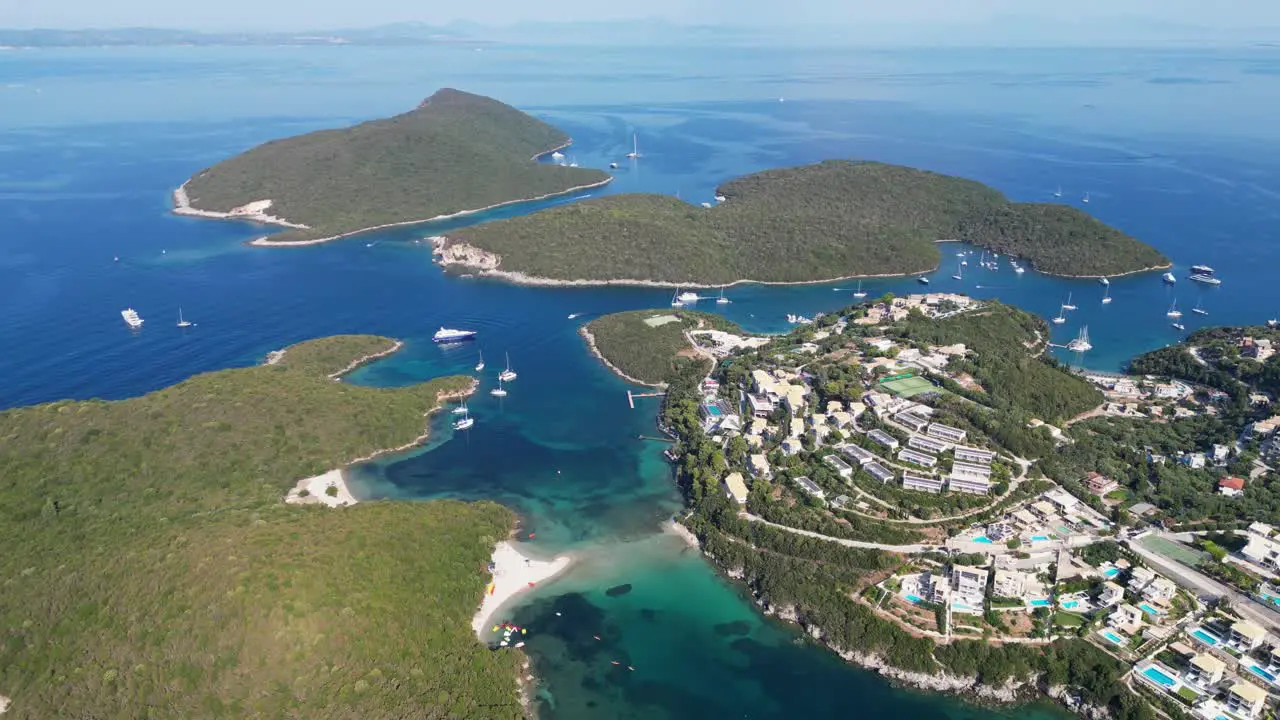 Syvota Islands Village Beaches and Boats in Ionian Sea Epirus Greece Mainland Aerial