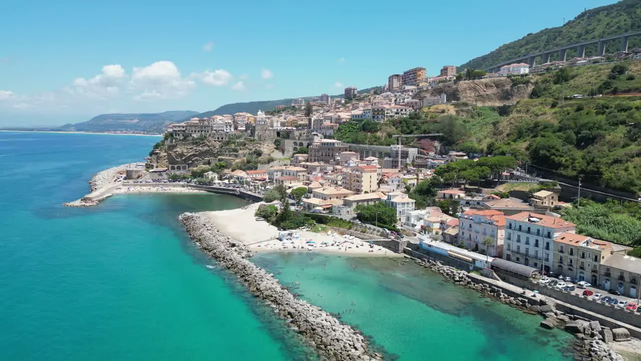 Pizzo Seaside Town and Beaches at Summer Vacation in Calabria Italy Aerial 4k Pedestal