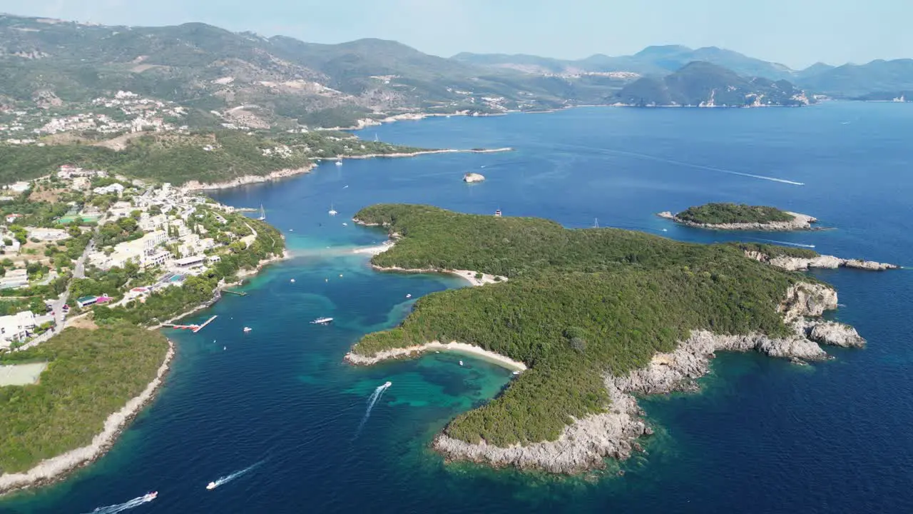 Syvota Coast Island and Village in Epirus Greece Mainland Aerial