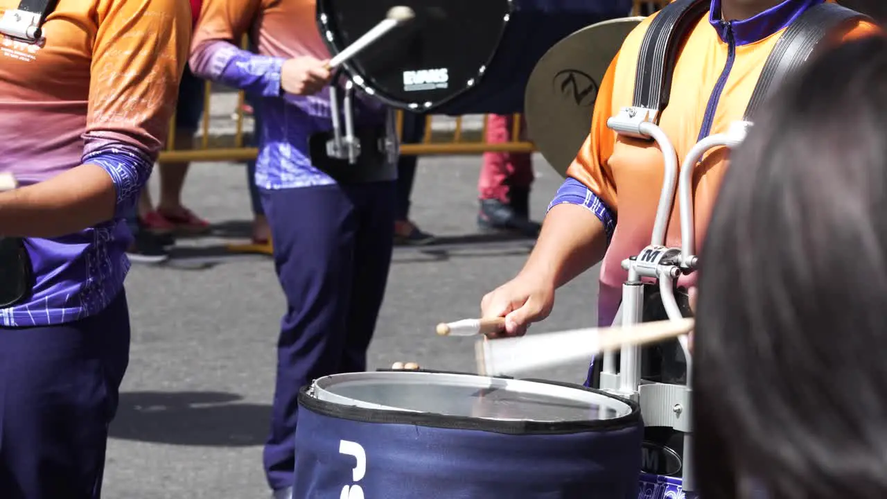 Shot of Drummer in Marching Band During Costa Rican Independence Day Parade