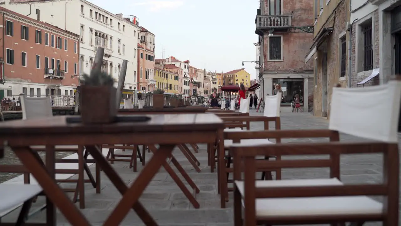 Empty seats at restaurant at Venice during Covid-19 pandemic