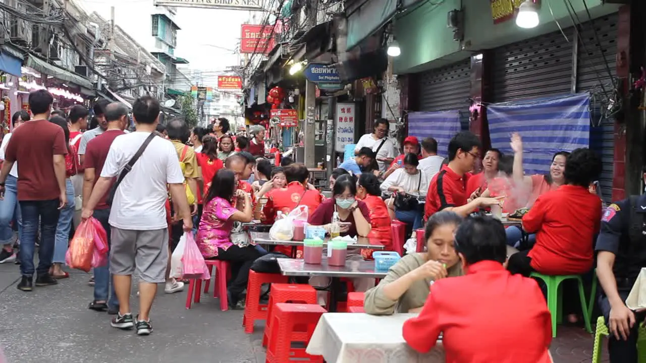 Over Crowded Street Festivities Celebrating Chinese New Year Bangkok