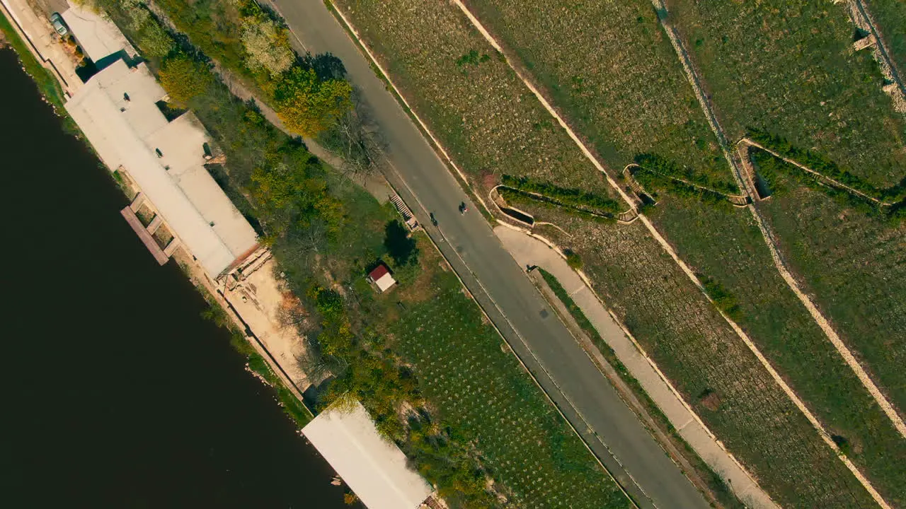 top down aerial country road riverside winery