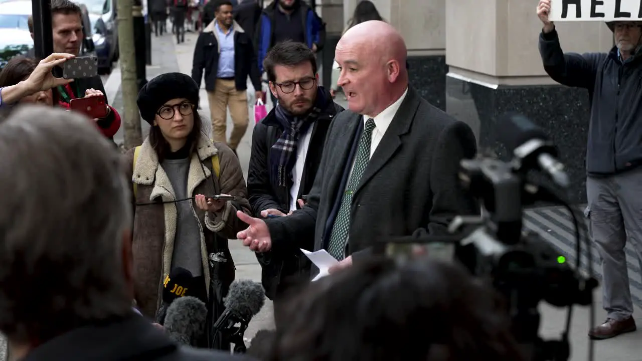 24 November 2022 Mick Lynch Speaking To Press Outside Department For Transport After Strike Talks