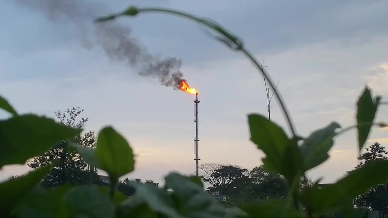 Fire flame in gas pipe while gas burning at Kailashtilla Gas Field in Bangladesh