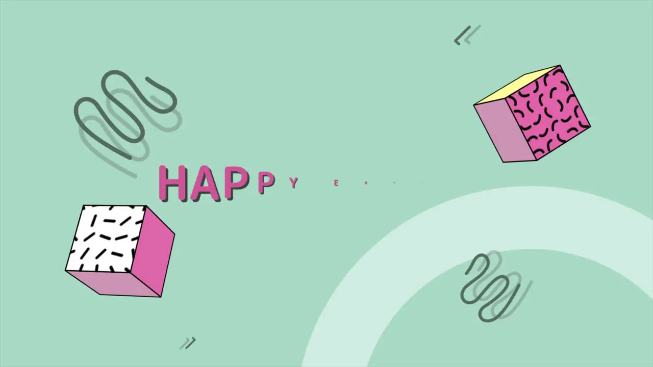 Colorful geometric shapes with Happy Easter in pink letters