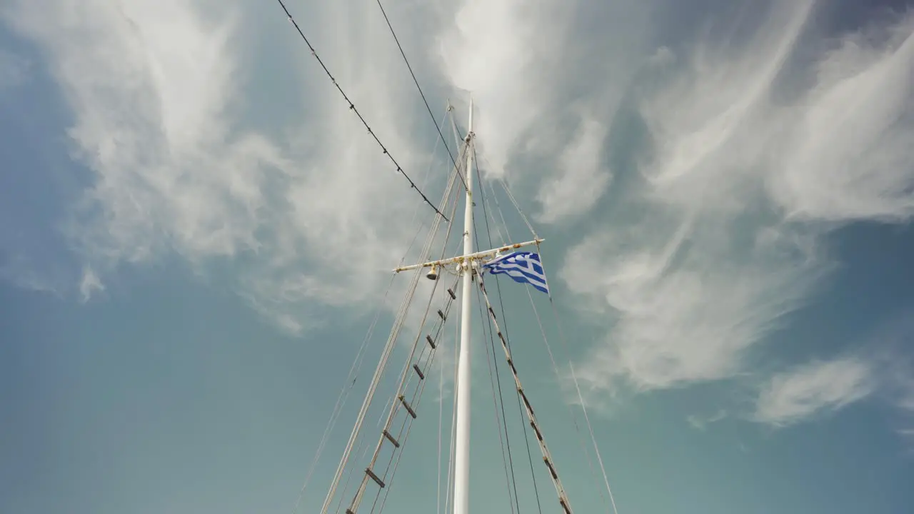 Greek Flag on a boat mast fluttering