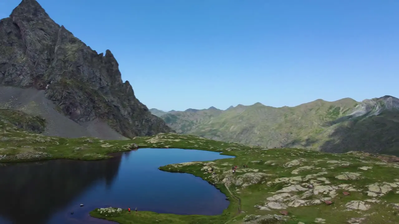 Drone view of a mountain lake in the Pyrenees