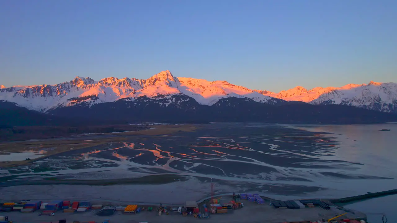 Aerial drone view of mountains at sunset tin Seward Alaska