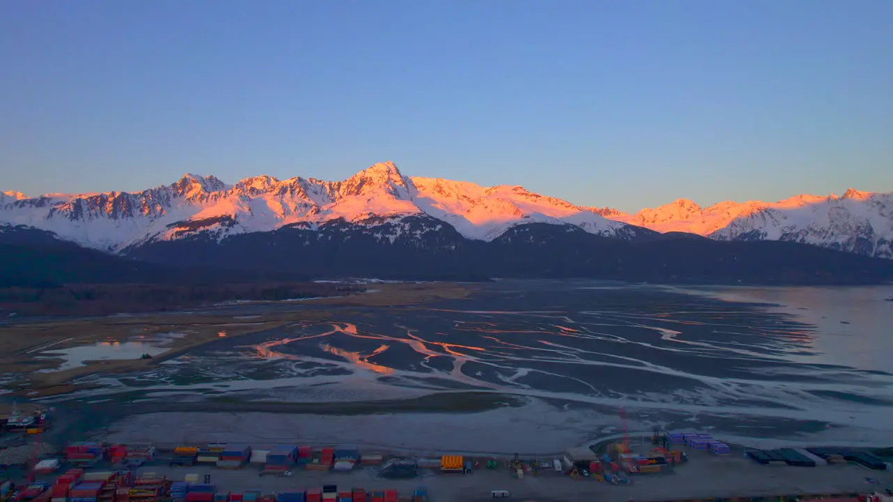 Mountains of Seward Alaska at sunset 4k drone